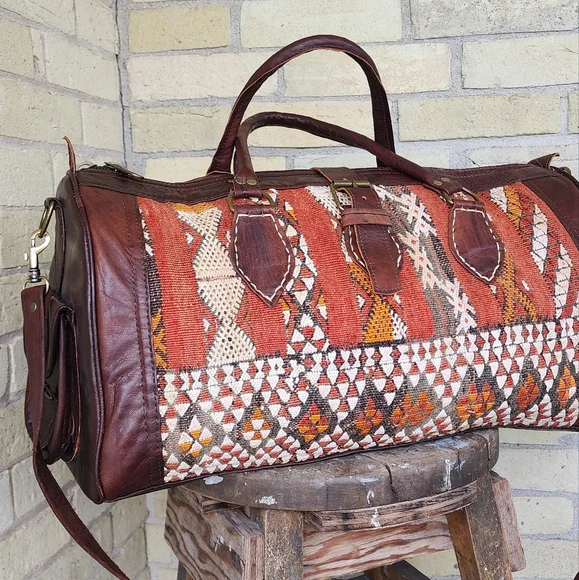 Handmade Leather & Kilim Duffel Bag - Picture 1 of 8